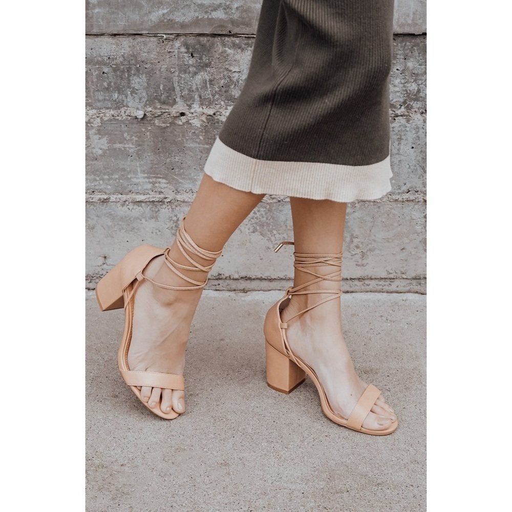 Lulus Kaira Beige Lace-up Heels - Size 8.5